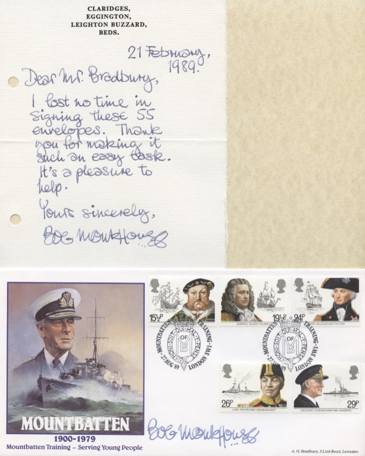 Mountbatten Training, Bob Monkhouse signed cover & letter