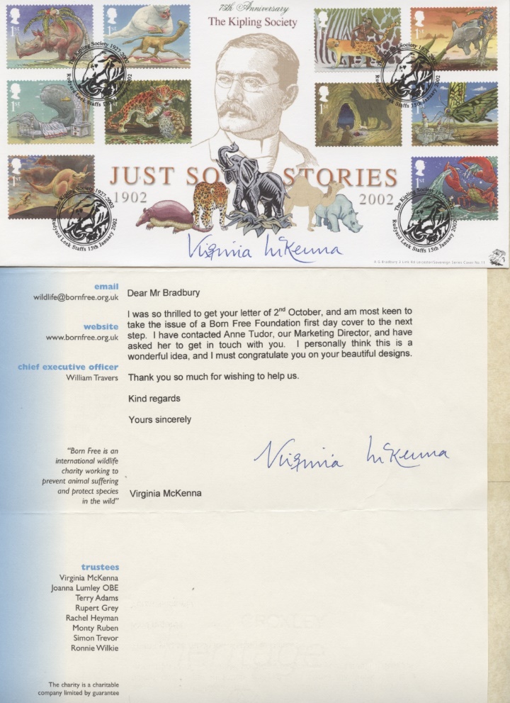 The Just So Stories, Virginia McKenna Signed cover & Letter