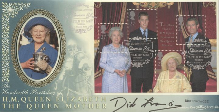 Queen Mother: Miniature Sheet, Dick Francis signed