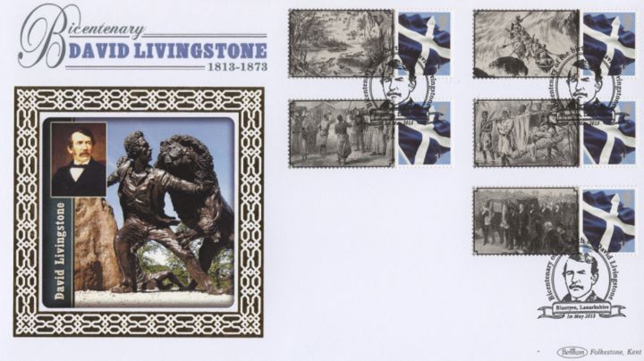 David Livingstone [Commemorative Sheet], Statue with Lion