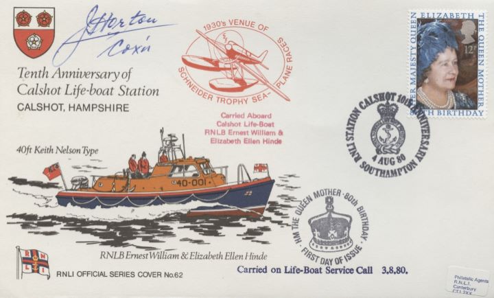 Queen Mother 80th Birthday, Signed Calshot Lifeboat