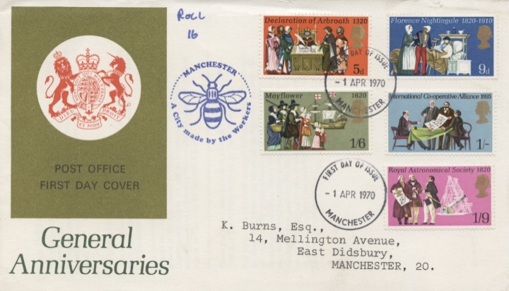 General Anniversaries 1970, Manchester Bee Cachet