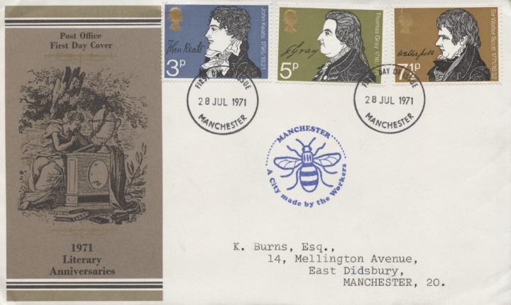 Literary Anniversaries 1971, Manchester Bee Cachet