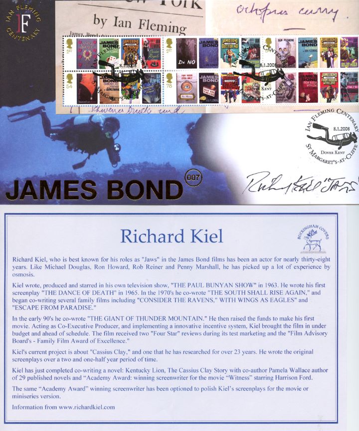 James Bond: Miniature Sheet, Signed by JAWS Richard Kiel