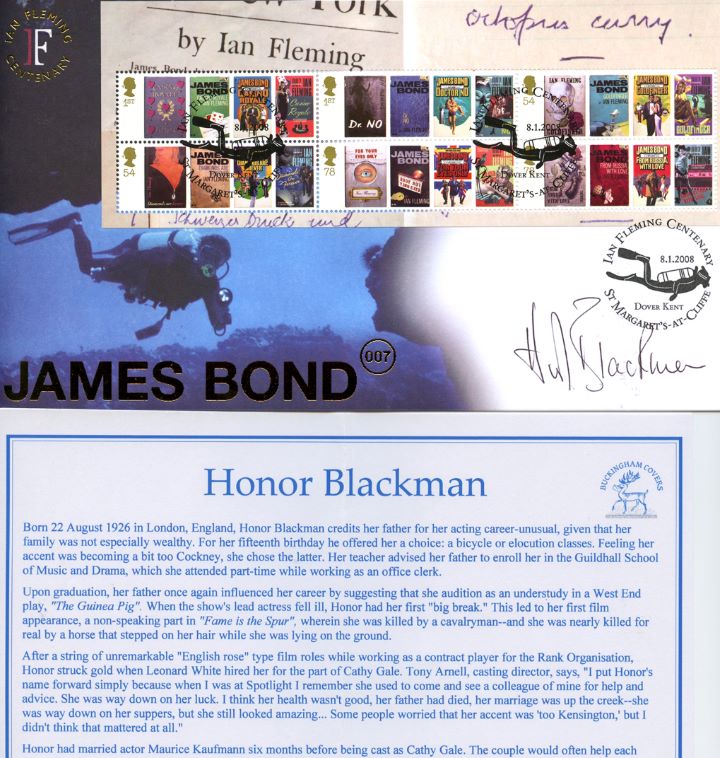 James Bond: Miniature Sheet, Signed by Honor Blackman