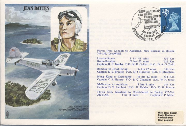 Solo England to New Zealand, Jean Batten