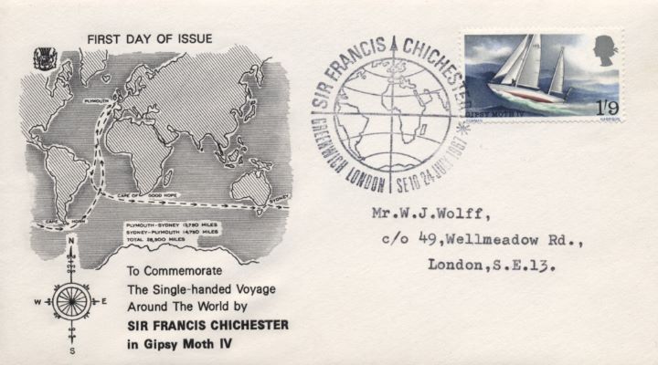 Sir Francis Chichester, Map of Globe showing Route