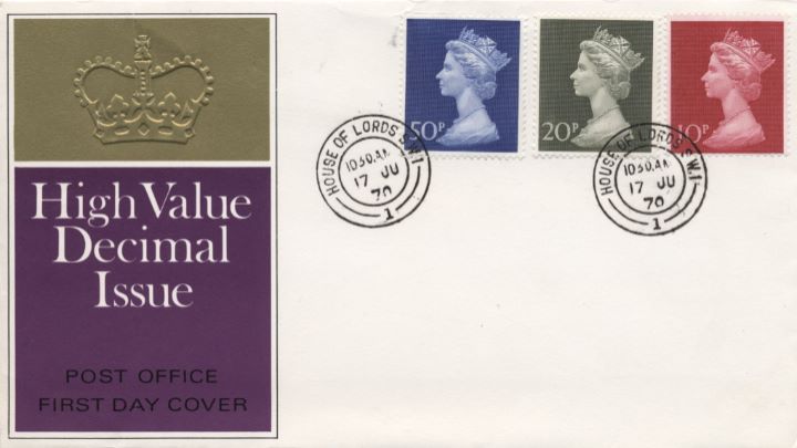 Machins 10p 20p 50p High Value Decimal Issue First Day Cover