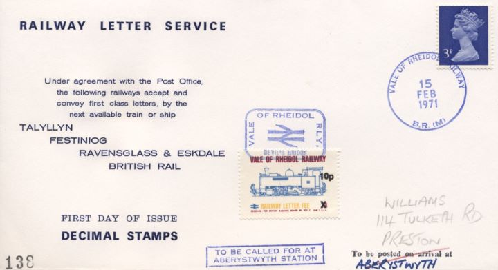 Railway Letter Service, Rheidol Railway