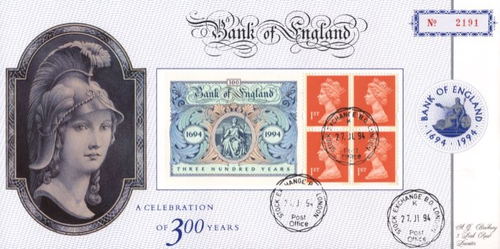 Bank of England Official Anniversary Cover, 300 Years