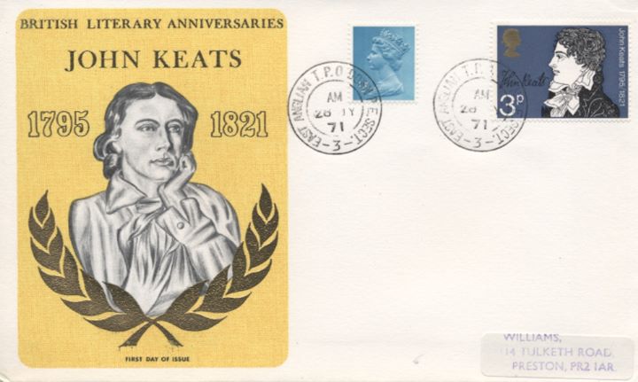 Literary Anniversaries 1971, John Keats TPO Postmarks