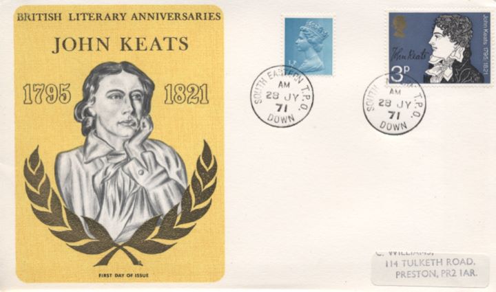 Literary Anniversaries 1971, John Keats TPO Postmarks