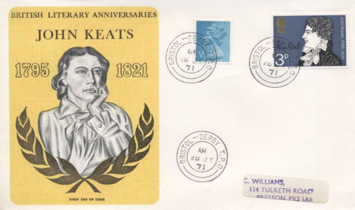 Literary Anniversaries 1971, John Keats TPO Postmarks