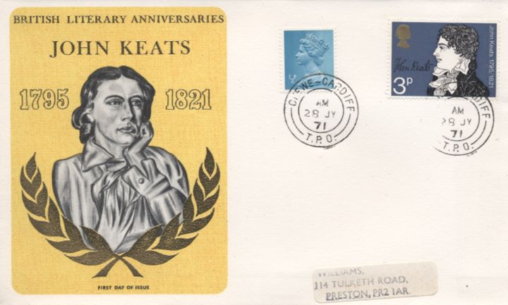 Literary Anniversaries 1971, John Keats TPO Postmarks