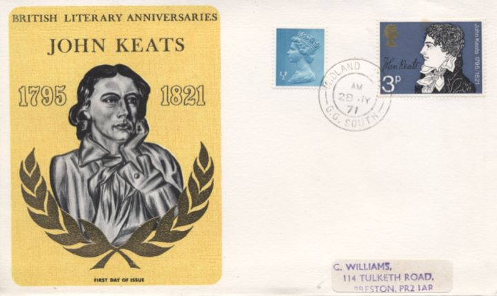 Literary Anniversaries 1971, John Keats TPO Postmarks