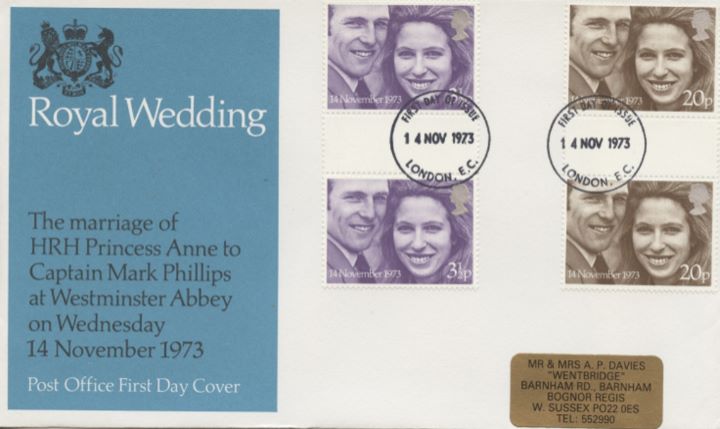 Royal Wedding 1973 Circular date stamp pmks First Day Cover BFDC