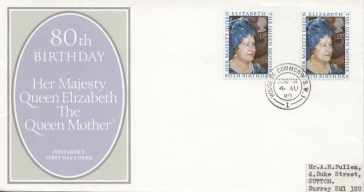 Queen Mother 80th Birthday, Post Office cover