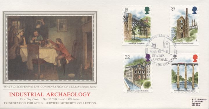 Ind. Archaeology: Stamps, Watt discovering Steam