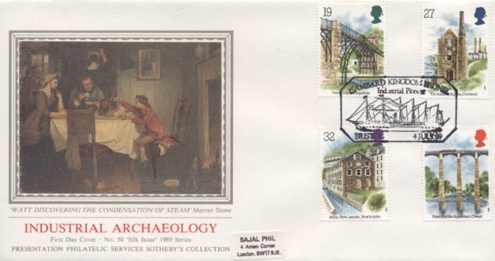 Ind. Archaeology: Stamps, Watt discovering Steam