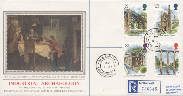 Ind. Archaeology: Stamps, Watt discovering Steam