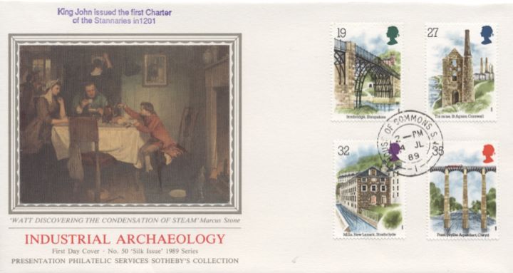 Ind. Archaeology: Stamps, Watt discovering Steam