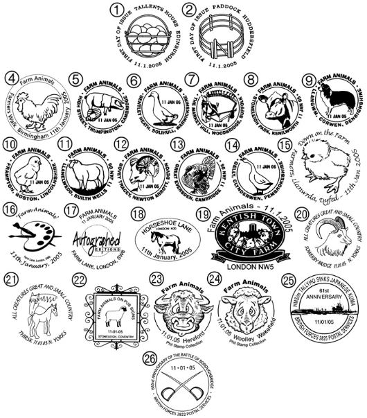 Farm Animals: Generic Sheet Postmarks