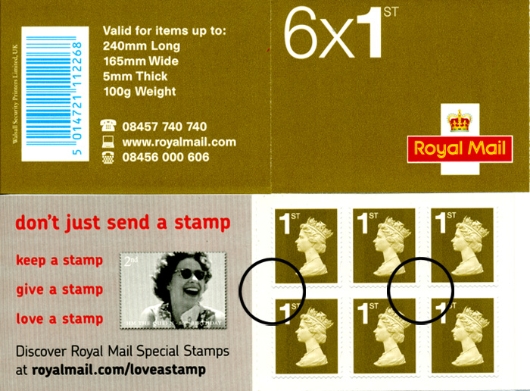 Stamp Book: 6 x 1st Advert (Queen Stamp)