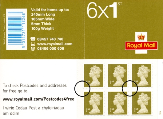 Stamp Book: 6 x 1st Advert (Postcodes)