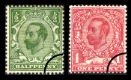 Click to view all covers for KGV: 1/2d Green & 1d Red