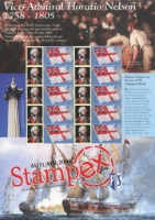 Nelson Stampex
This third Generic Sheet featuring the Death of Nelson was issued to coincide with the Autumn Stampex Exhibition.-   See the new Smilers 
Album